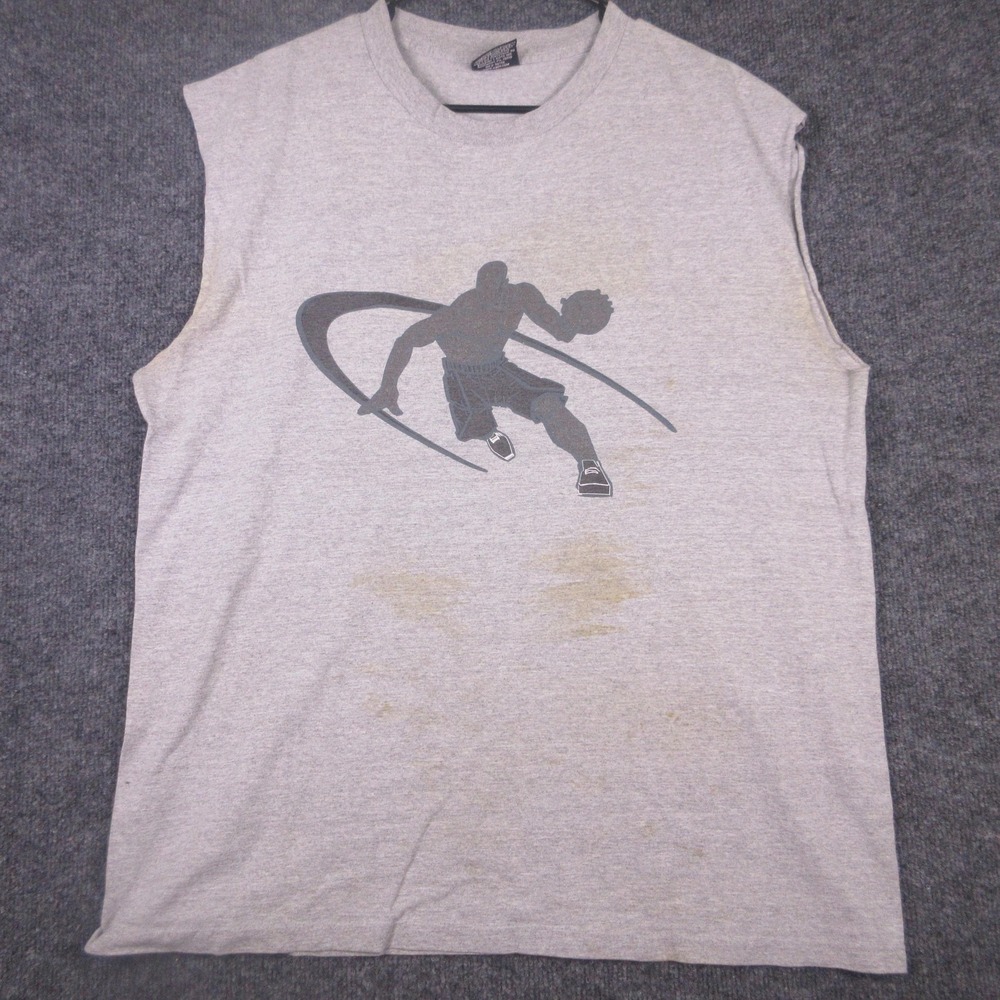 AND1 Tank Top Mens XL Gray Sleeveless Basketball Graphic Cutoff Shirt Athletic